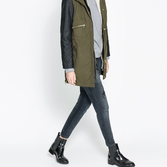 Zara Combination Parka w. Faux Leather Sleeves - Picture 2 of 8